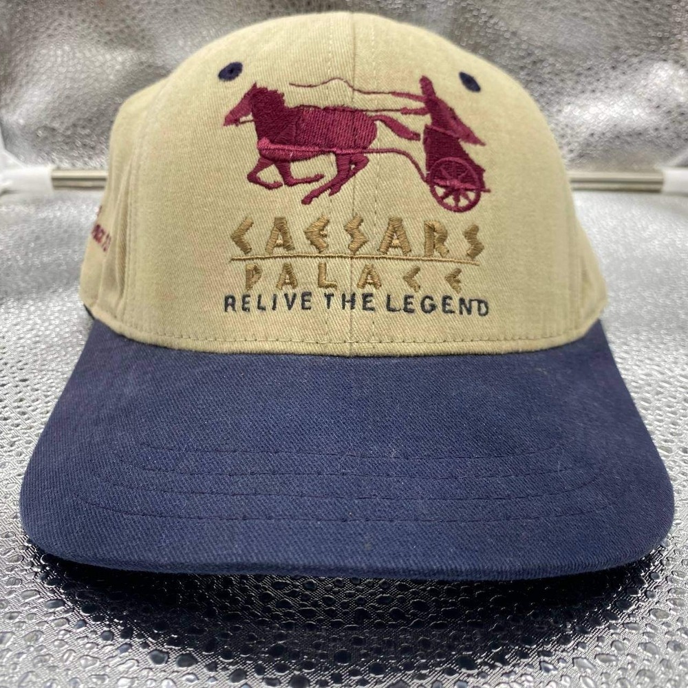 Caesars Palace Baseball Hat Mens OSFM Tan Blue Relive The Legend Vegas Snapback